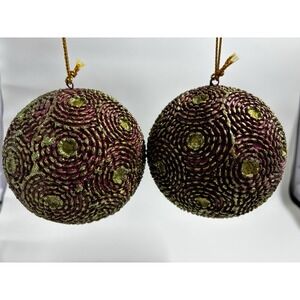 2 Vintage Hand Crafted Textured Artisan 3D Christmas Ornaments Plum 3"